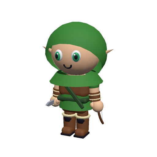 Archer: animated low poly chibi 3D character, style archer