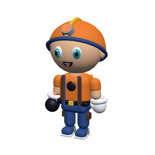 Bomber: animated low poly chibi 3D character, style bomber