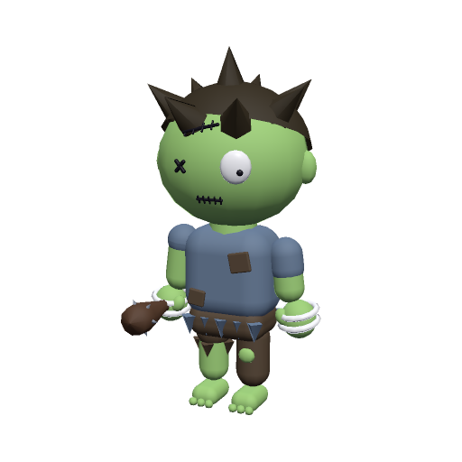 Zombie: animated low poly chibi 3D character, style zombie